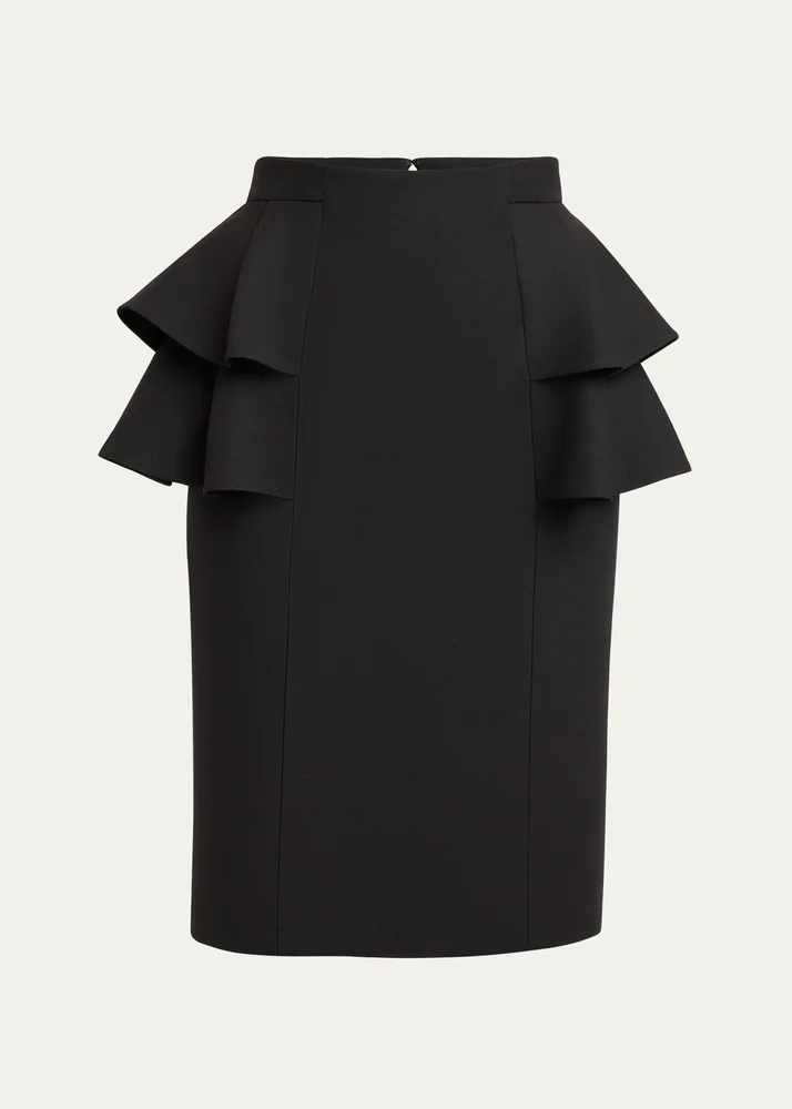 Tiered Peplum Midi Wool Skirt