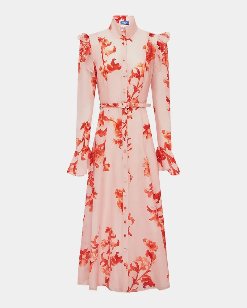 Katrina Ruffle-Trim Floral Maxi Shirtdress