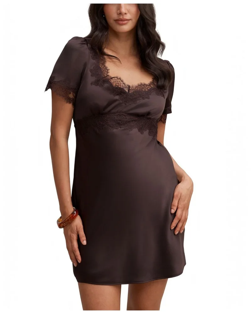 Women's Marissa Lace Trim Satin Mini Dress