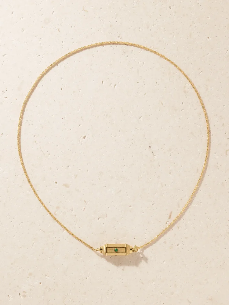 Micro Coco Locket 18-karat gold emerald necklace