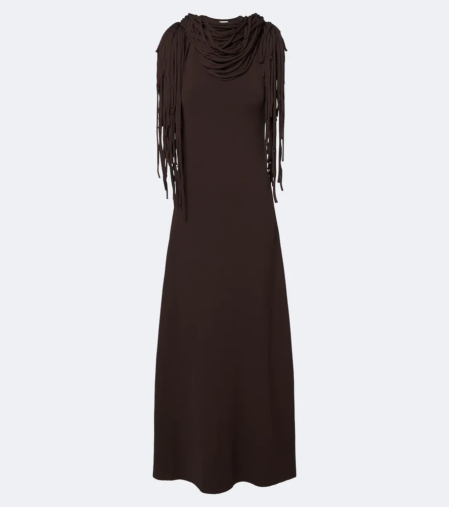 Fringed jersey maxi dress