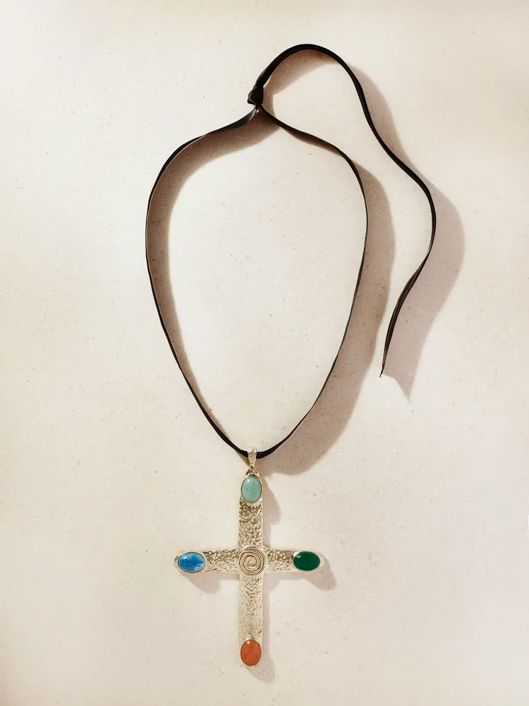 Mila Cross gold-plated and multi-stone necklace