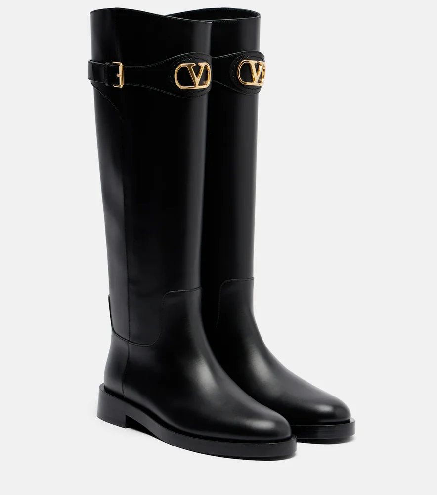 VLogo leather knee-high boots
