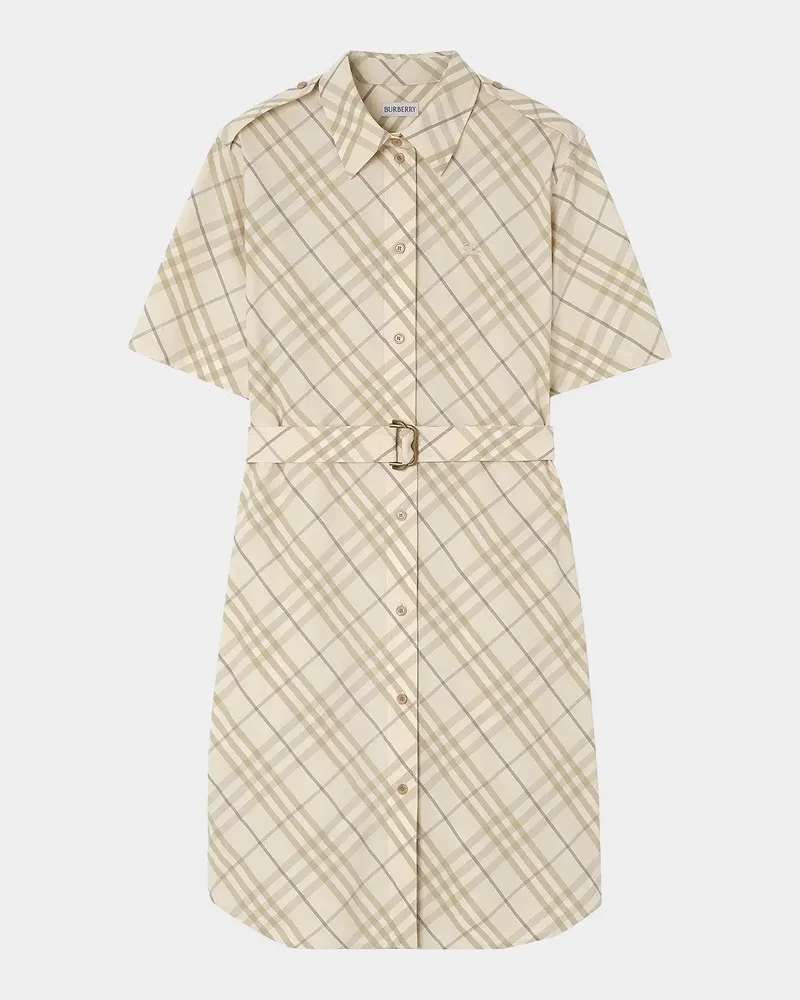 Georgina Check Belted Cotton Mini Shirtdress