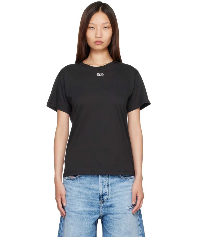 Black Metallic Oval D Cotton T-shirt