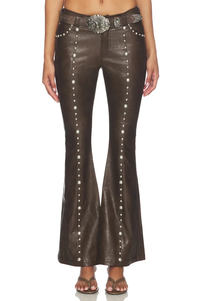 Faux Leather Studded Flared Pant
