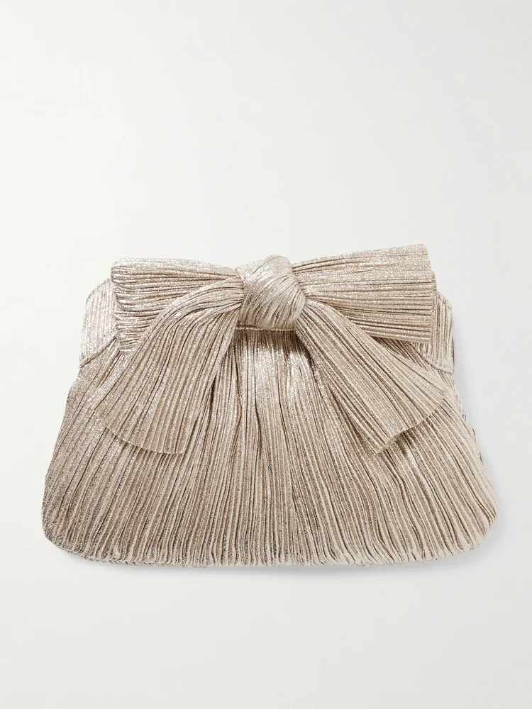 Rayne bow-embellished plissé-lamé clutch