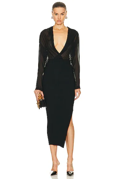 Long Sleeve Dress in Noir ALAÏA