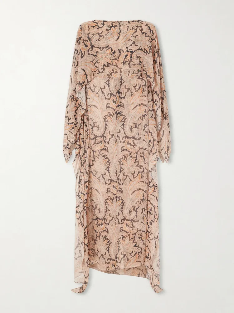 valiant cape effect printed chiffon maxi dress