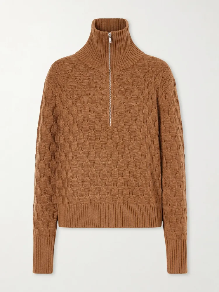 Acoustic knitted wool half-zip turtleneck sweater