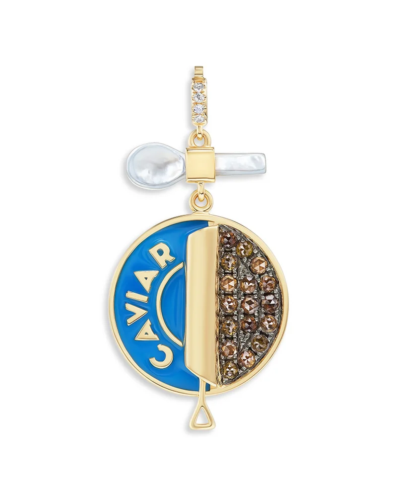18K Yellow Gold Favorite Things Diamond, Mother of Pearl, & Enamel Caviar & Spoon Pendant
