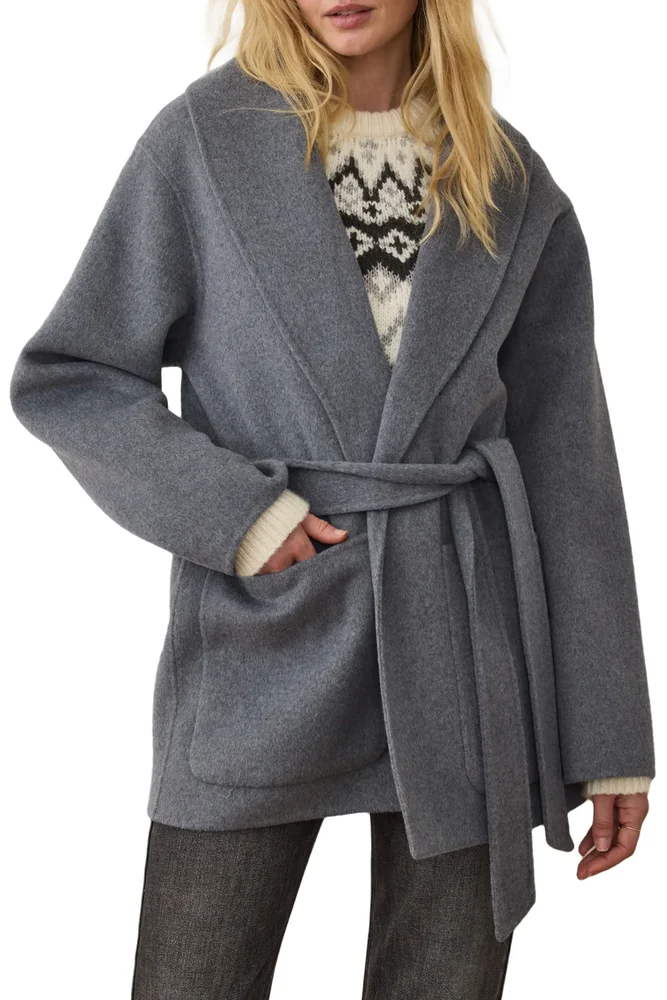 Colette Belted Wool-Blend Jacket (Medium Grey Heather)