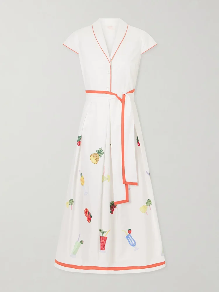 Giardino belted embroidered cotton-poplin dress