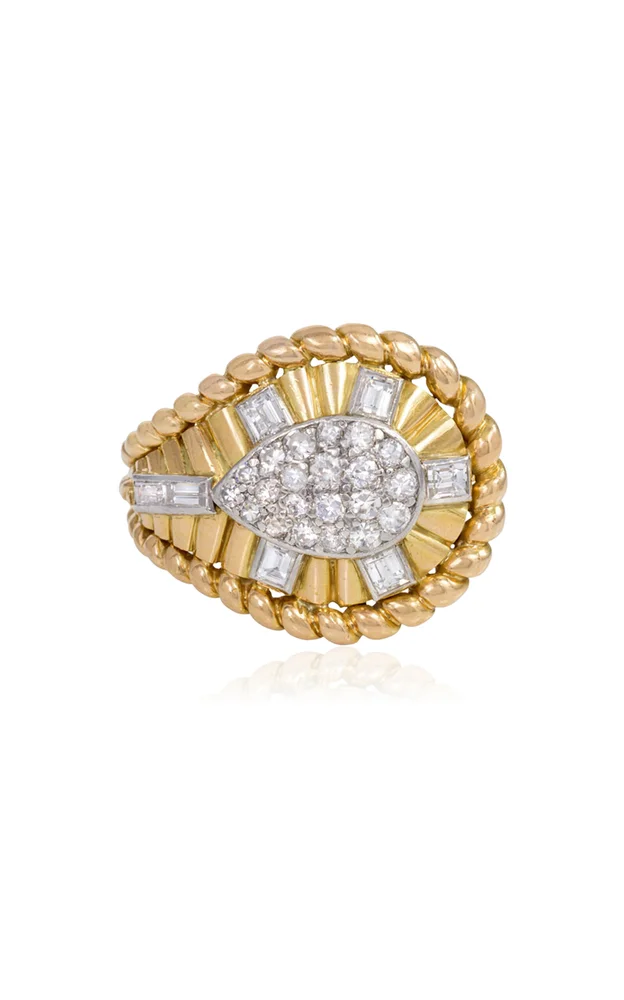 Mid-Century 18K Gold And Diamond Teardrop Ring