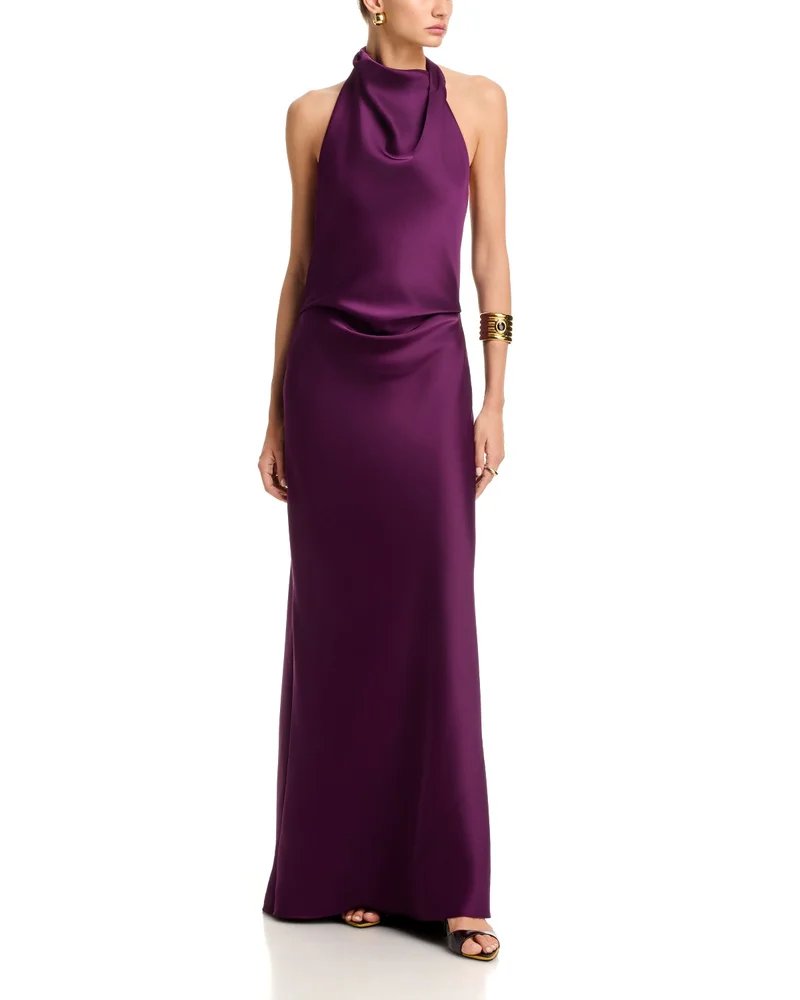Long Double Face Satin Halter Gown - Exclusive