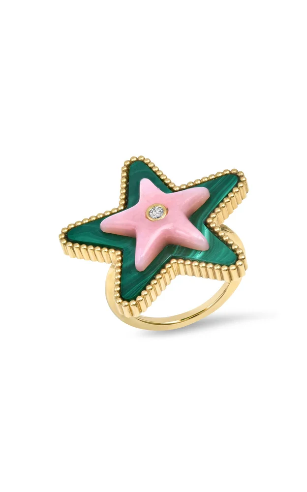Mega Star Power Malachite, Pink Opal and Diamond Ring