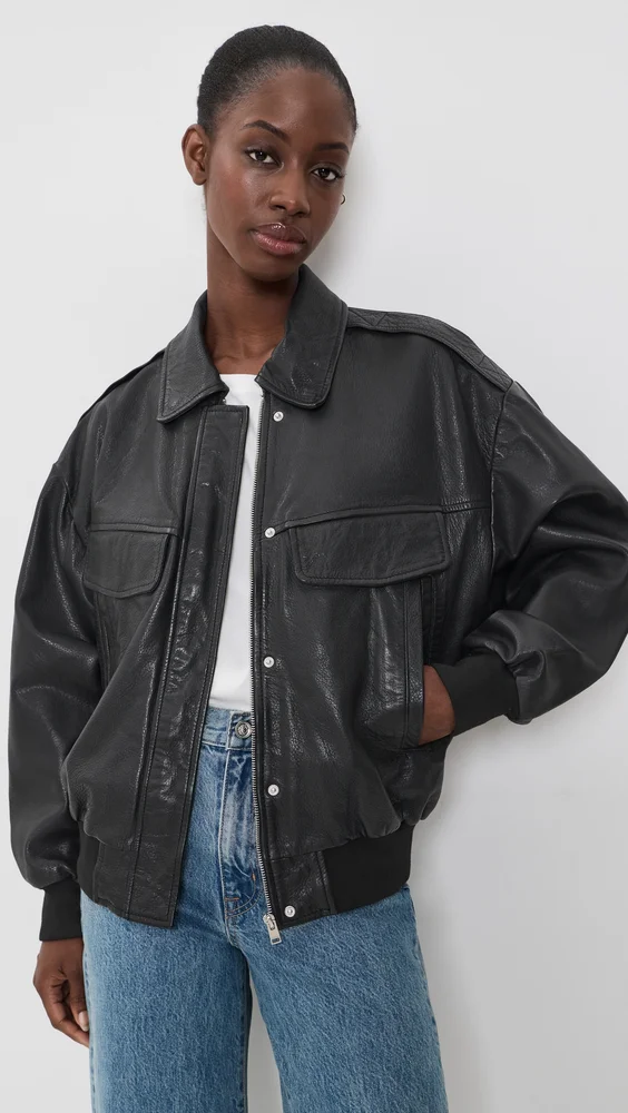 Trevanna Leather Bomber Jacket