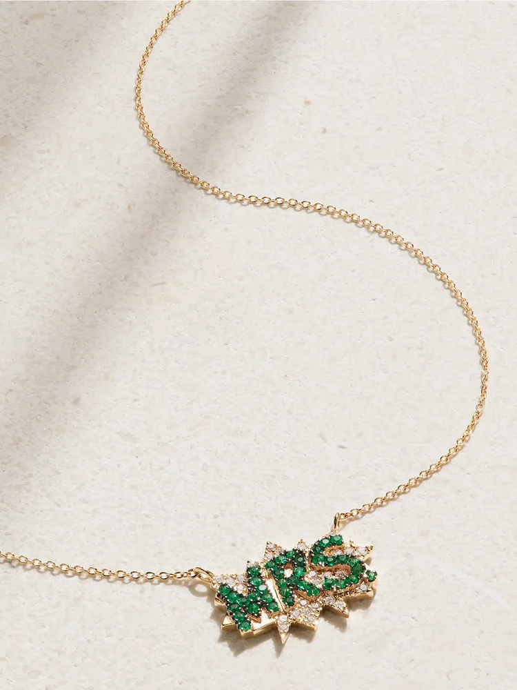 Mrs. 18-karat gold, emerald and diamond necklace