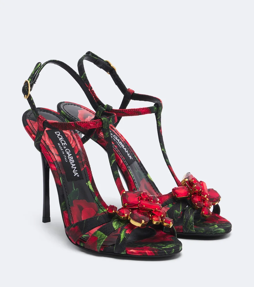 Embellished floral brocade sandals