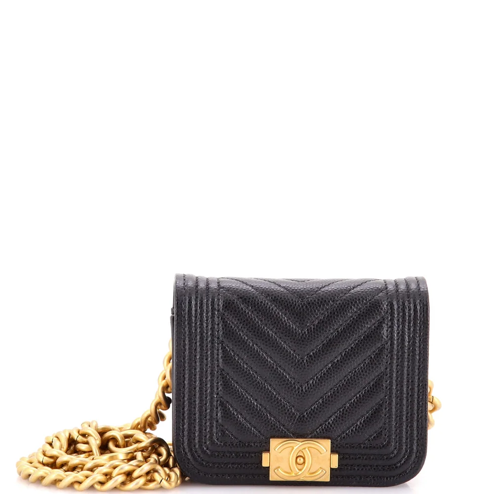Pre-Owned Chanel Boy Flap Chain Belt Bag Chevron Caviar
