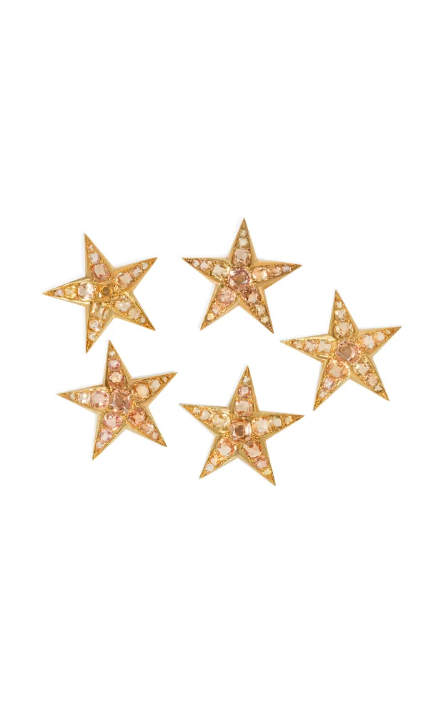 Set Of Antique Topaz Star 18K Yellow Gold Pins