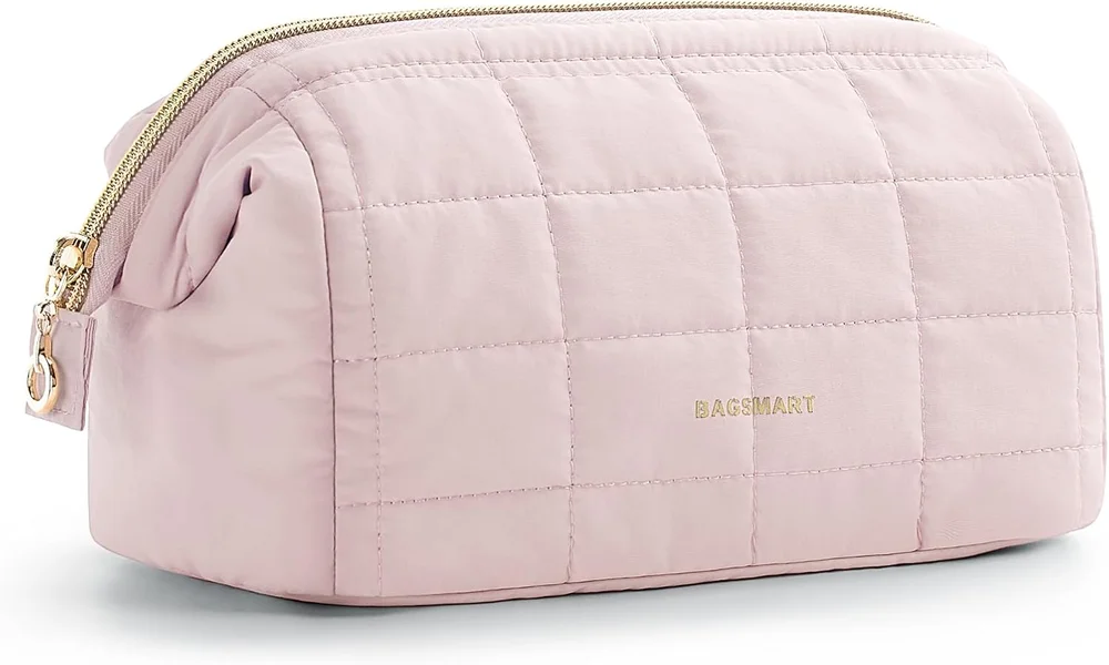 Makeup Bag Wide-Open Zipper Pouch in Pink