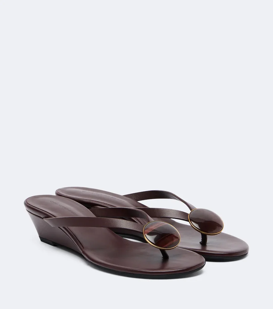 Aura Quartz Leather Wedge Thong Sandals