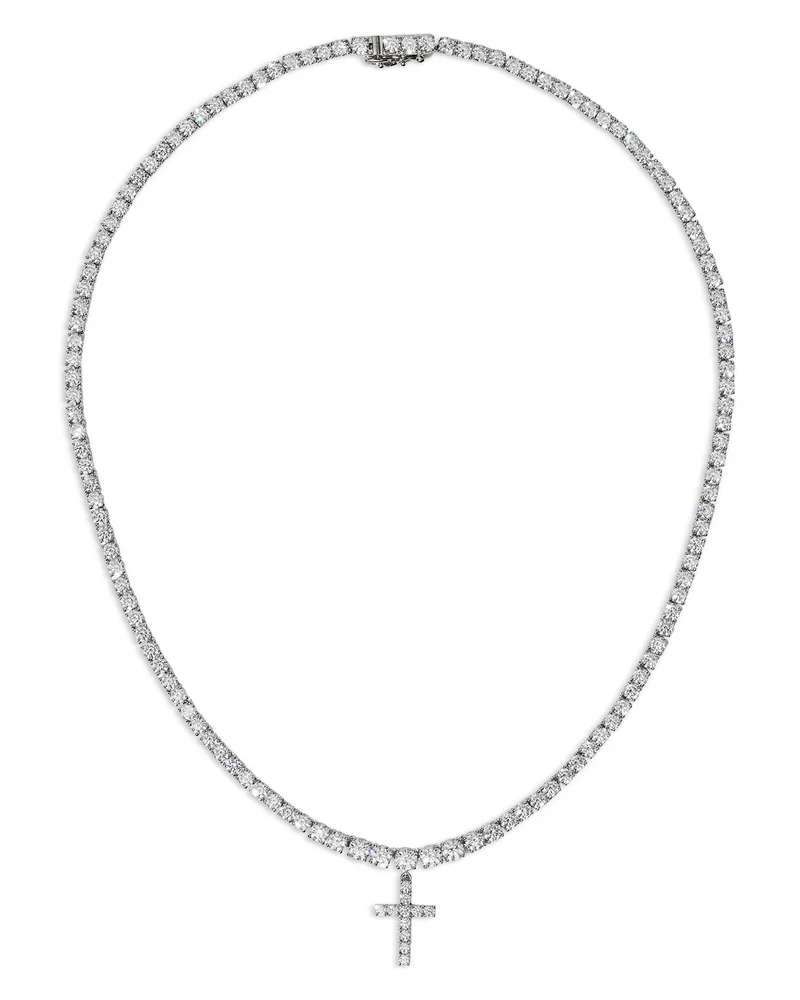 Astrid Cubic Zirconia Cross Tennis Pendant Necklace, 16"