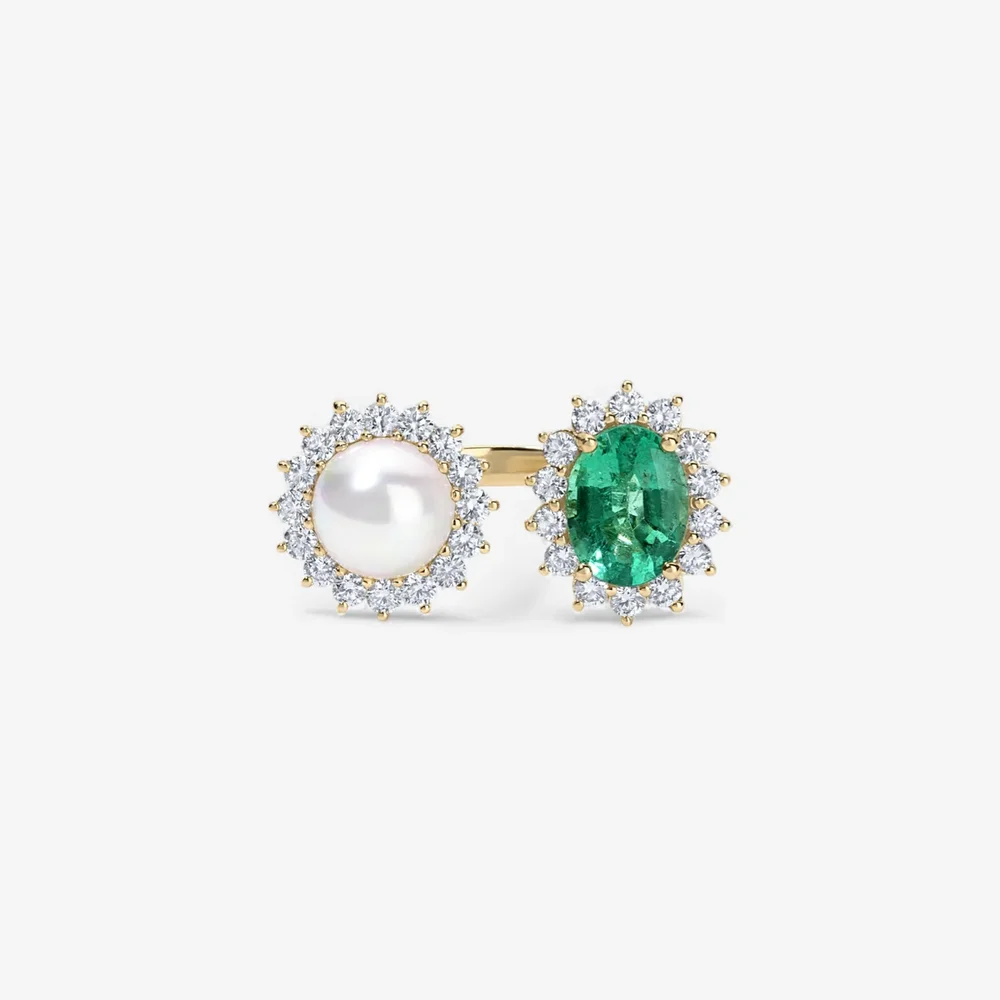 Grace Pearl and Emerald Toi et Moi Ring