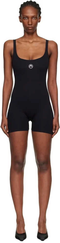 Black Moon Logo Ribbed Jersey Short Jumpsuit