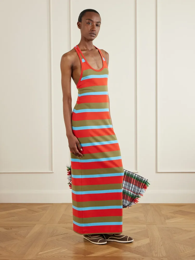 Encino striped cotton-blend maxi dress