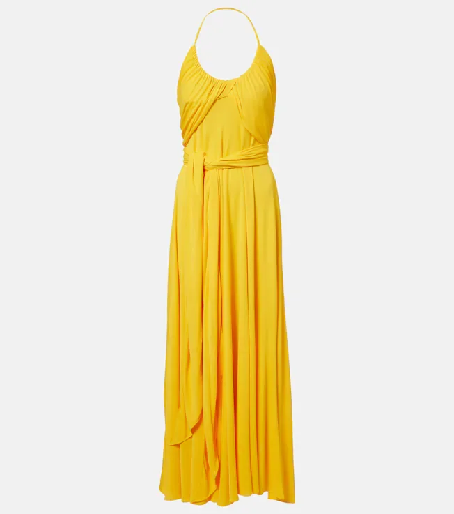 Draped halterneck jersey maxi dress