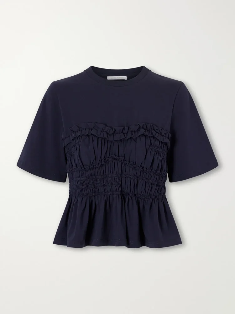 Vilde gathered cotton-stretch jersey T-shirt