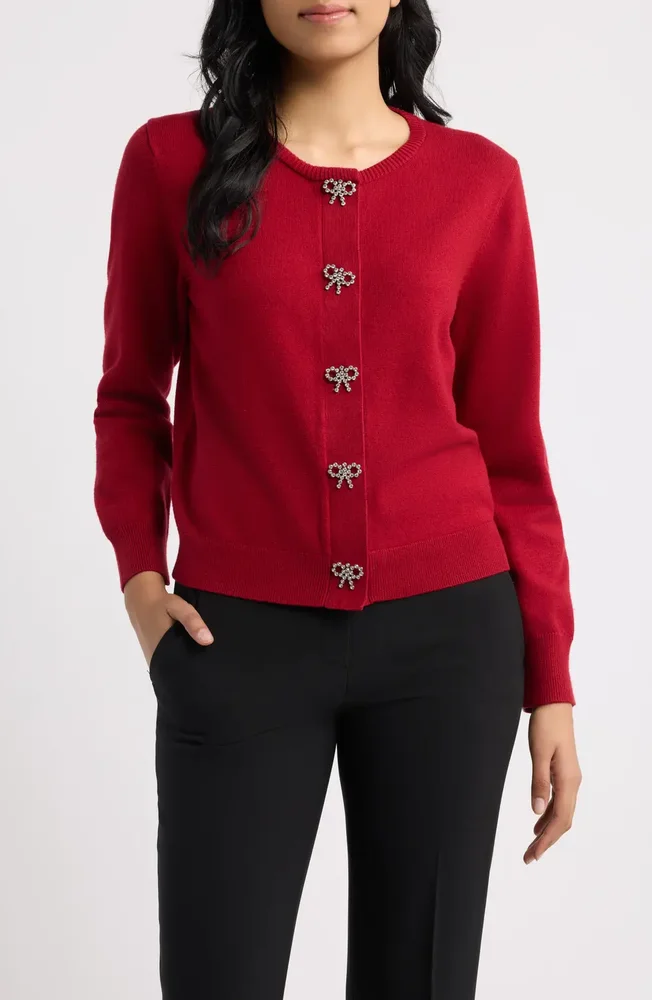 Embellished Bow Button Cardigan