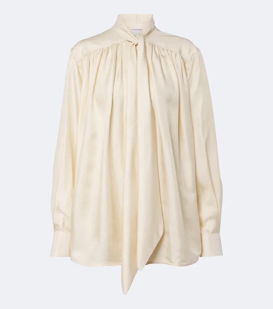 Tie-neck silk twill blouse