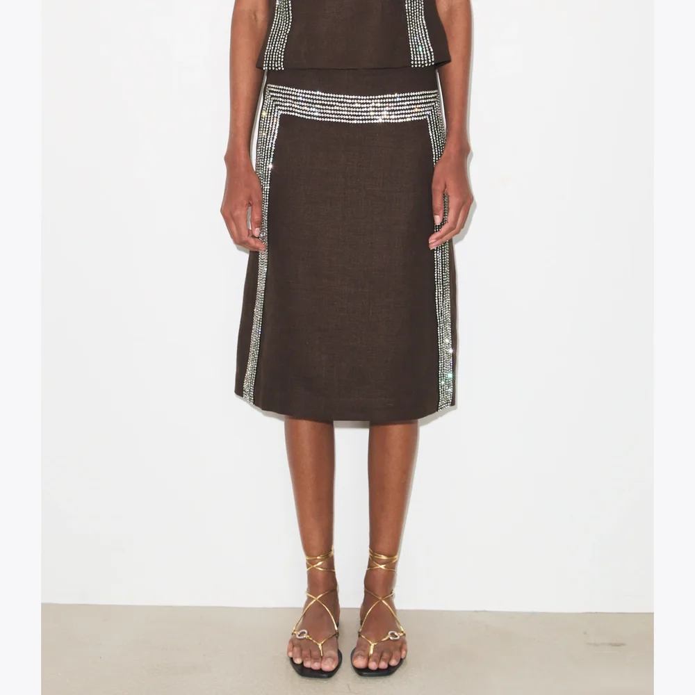 Embellished Linen Skirt