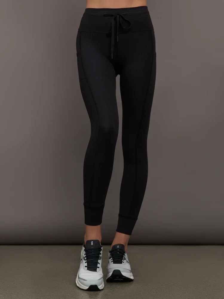High Rise Pocket Legging in Ribbed Melt, Black