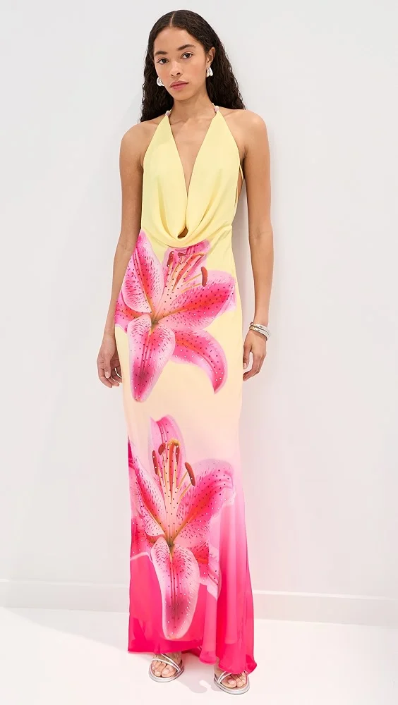 Juliana Cowl High Slit Maxi Dress