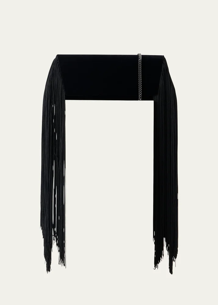 Anouk Fringed Velvet Trapezoid Clutch Bag