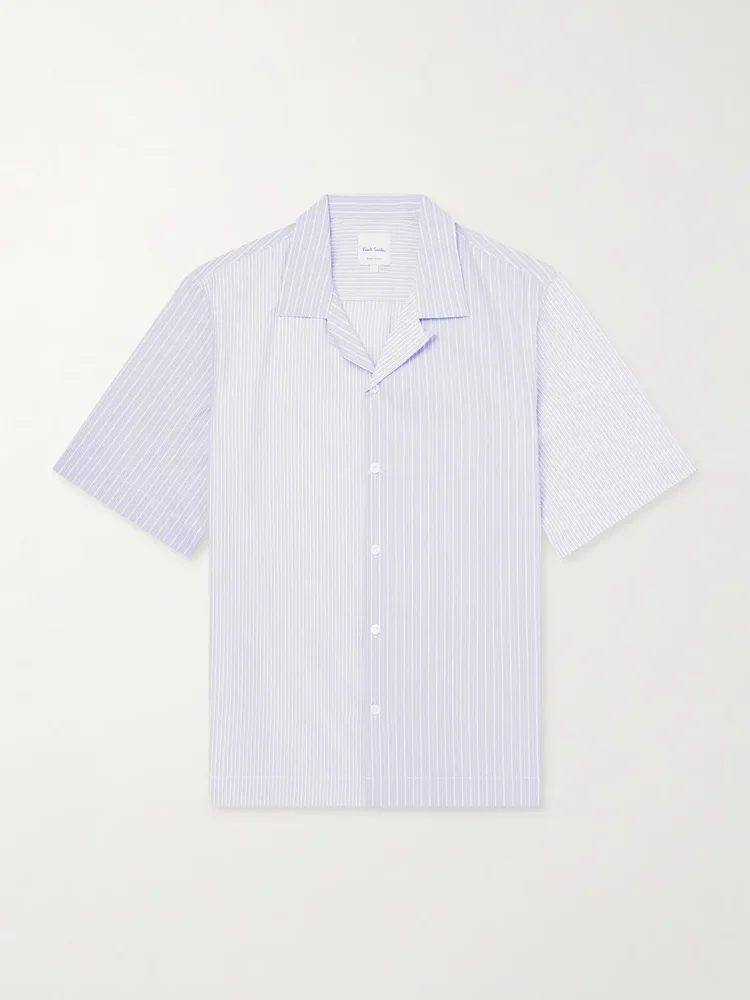 Camp-Collar Striped Cotton-Poplin Shirt