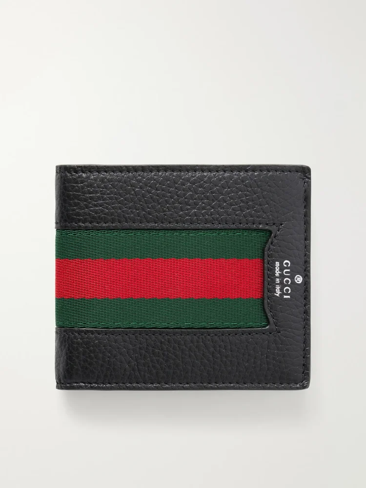 Alba Web-Trimmed Full-Grained Leather Wallet, Black