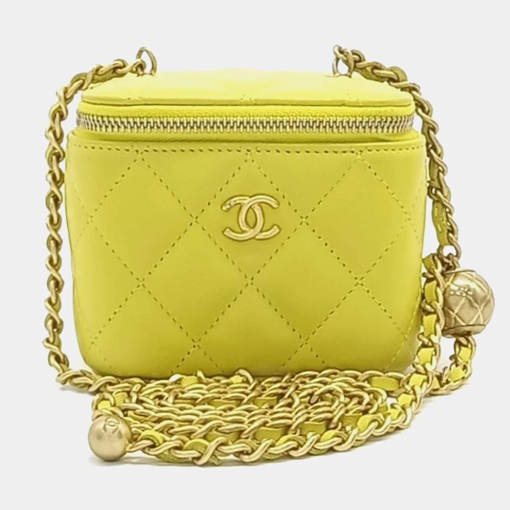 Yellow Leather Golden Ball Vanity Mini Crossbody Bag