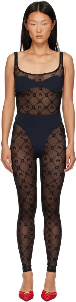 Black Monogram Mesh Flock Jumpsuit