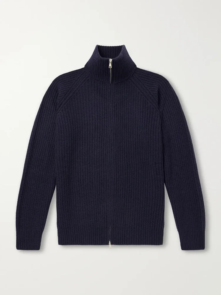 Barracuda Ribbed-Knit Cashmere Zip-Up Sweater