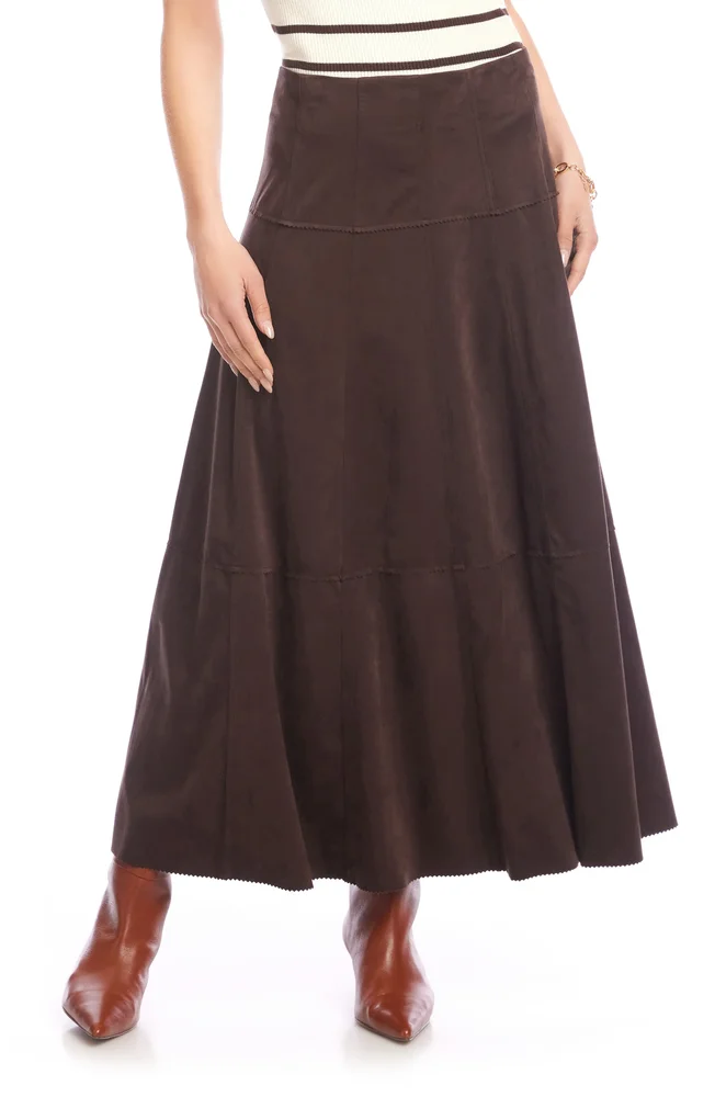 Faux Suede A-Line Maxi Skirt