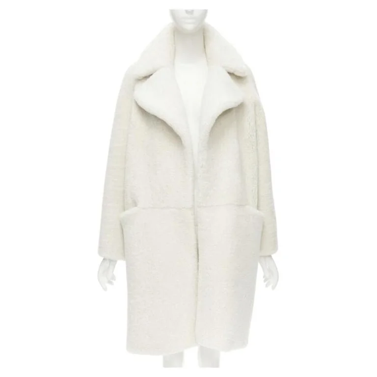 100% lambskin shearling white oversized Teddy winter coat FR36 S