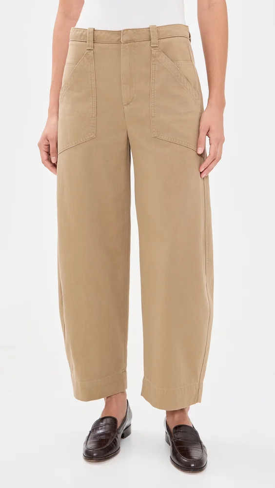 Mid Rise Washed Cotton Utility Pants