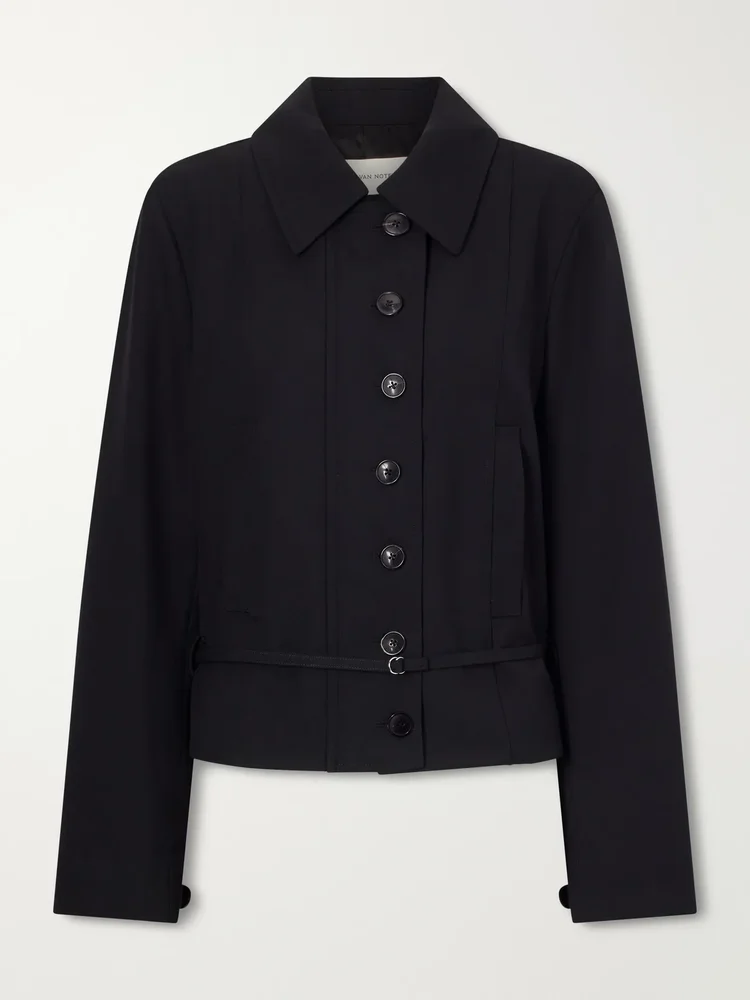 cropped belted wool jacket