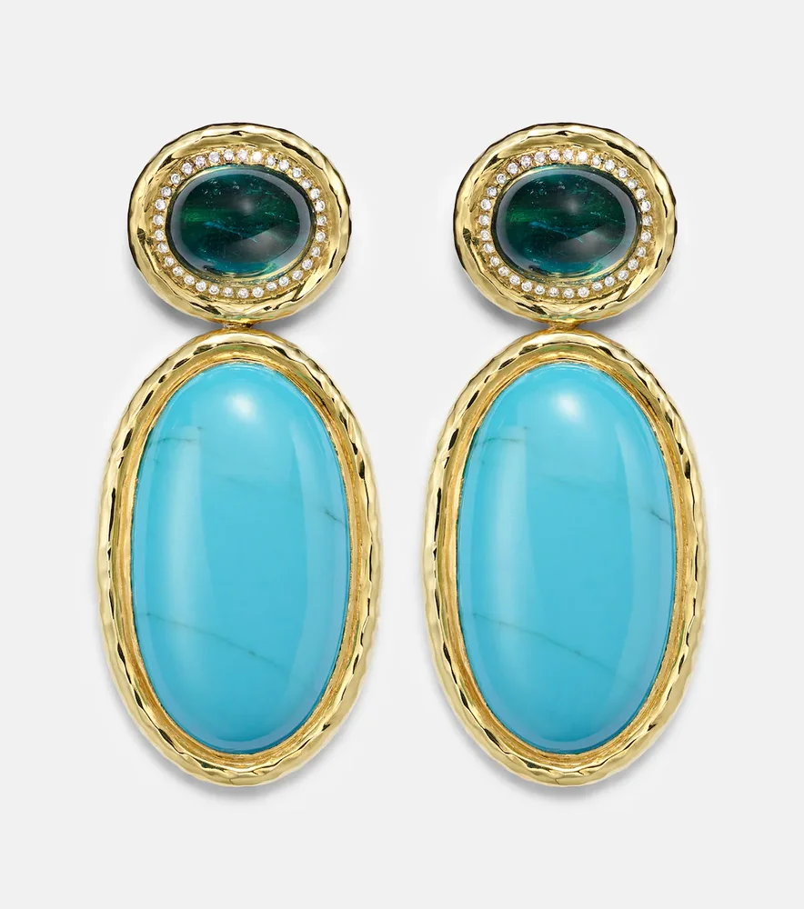 Bermuda Blue 18kt gold drop earrings with turquoise, tourmaline, and diamonds