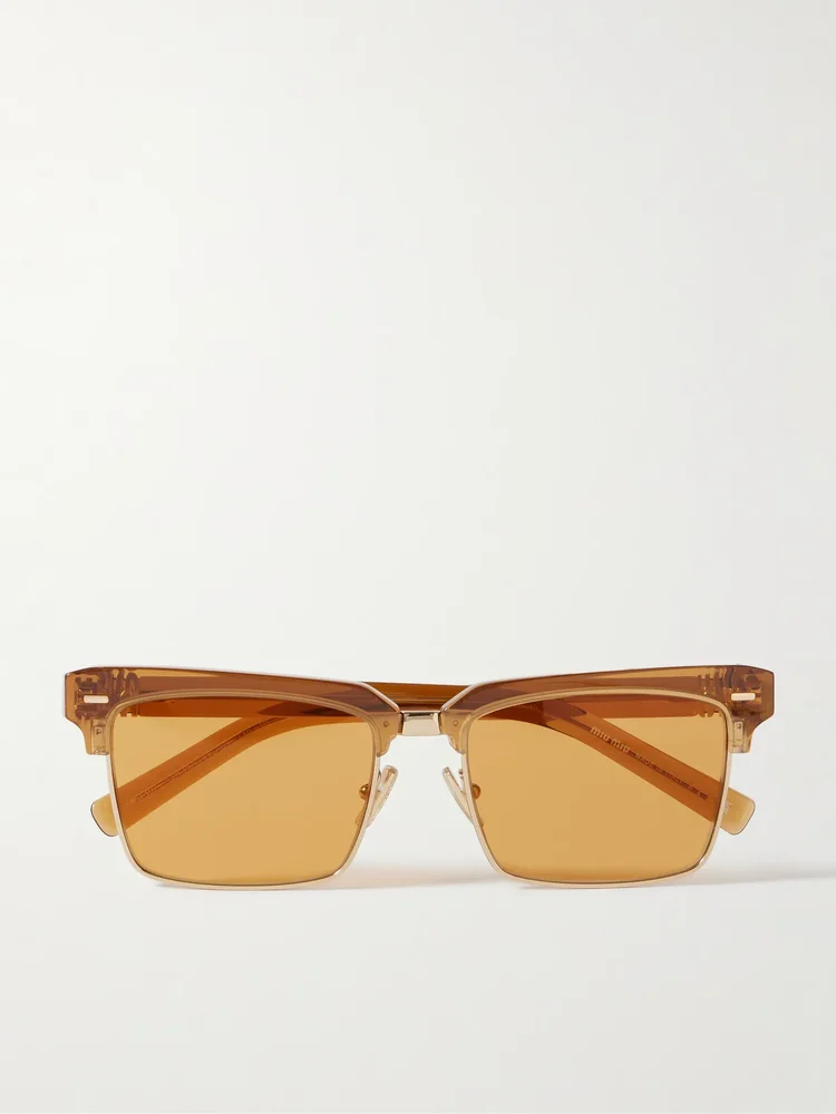 Miu Miu Square-Frame Acetate and Gold-Tone Sunglasses in Light Brown